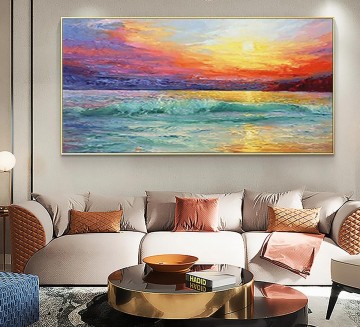  abstracta Pintura - Abstracto Sunrise Ocean playa arte pared decoración orilla del mar